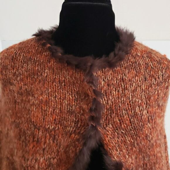 Fur Poncho 100% Dyed Rabbit Fur Lined Knit Outerwear Cardigan - Picture 5 of 9